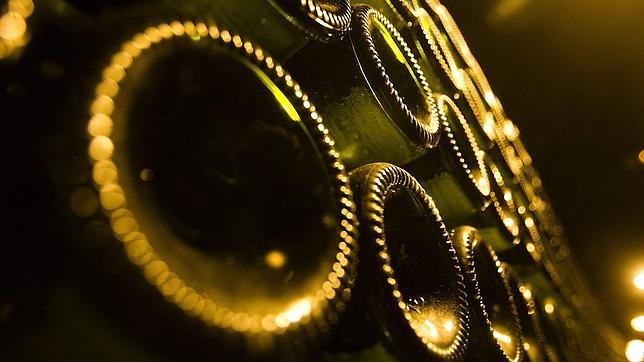 Botellas de cava en una bodega