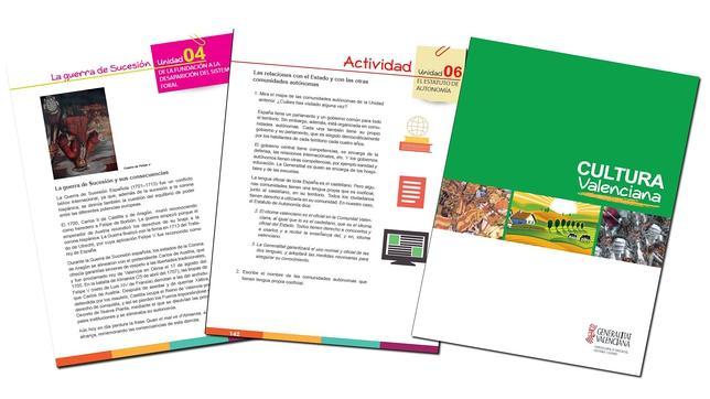 Reproducción de algunas páginas del libro de texto de Cultura Valenciana