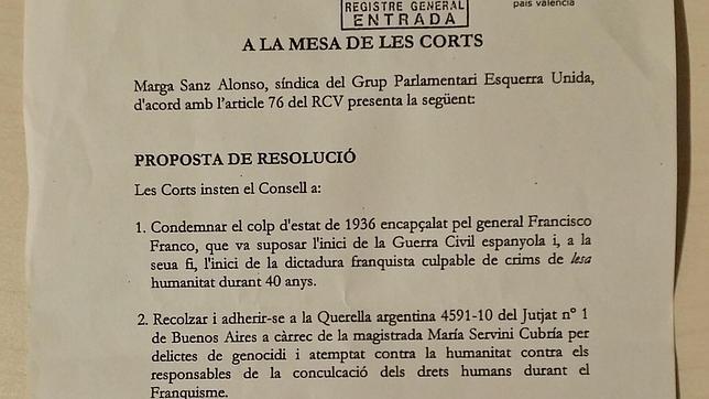 La condena del golpe de Estado de Franco fue una de las propuestas de EUPV