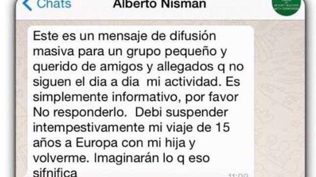 Captura del chat enviado por Alberto Nisman a un grupo de amigos