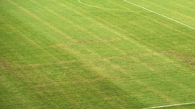 La esvástica, dibujada sobre el césped del estadio