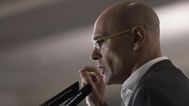 El cabeza de lista de Junts pel Si, Raül Romeva, en un desayuno en Madrid