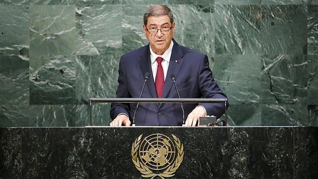 El primer ministro de Túnez, Habib Essid, durante su intervención ante la asamblea de la ONU