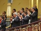 Los expresidentes de la democracia Felipe González, José María Aznar y José Luis Rodríguez Zapatero aplauden al Rey