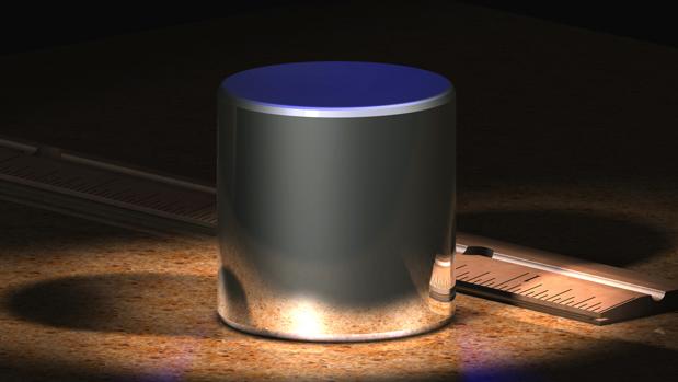 Dibujo de un prototipo de iridio y platino usado para definir un kilogramo