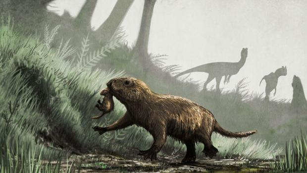 Recreación de un Kayentatherium con una cría