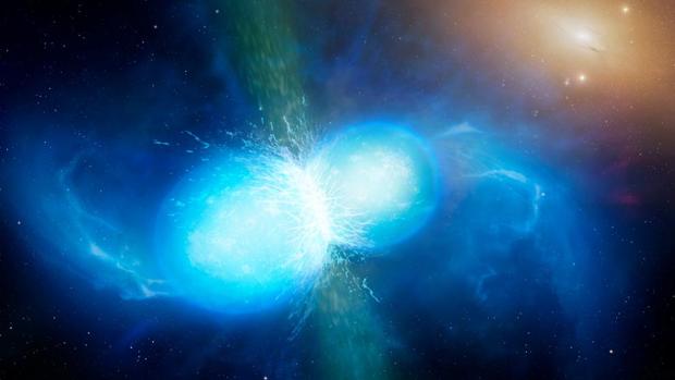 Recreación de la colisión de dos estrellas de neutrones