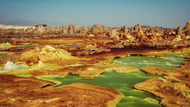 Vista de la zona hidrotermal situada sobre el volcán Dallol, al norte de la depresión de Danakil, en Etiopía