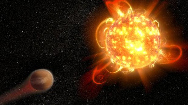 Representación artÃstica de una superllamarada en una estrella