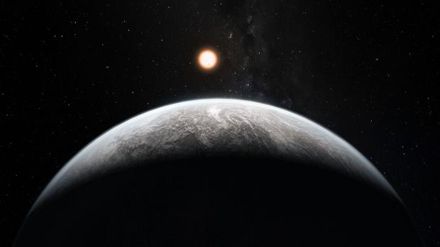 Recreation of an exoplanet, a world located around a star other than the Sun