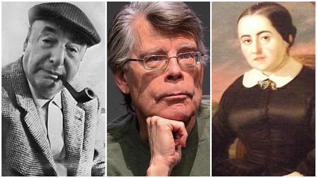 De izquierda a derecha: Pablo Neruda, Stephen King y Fernán Caballero