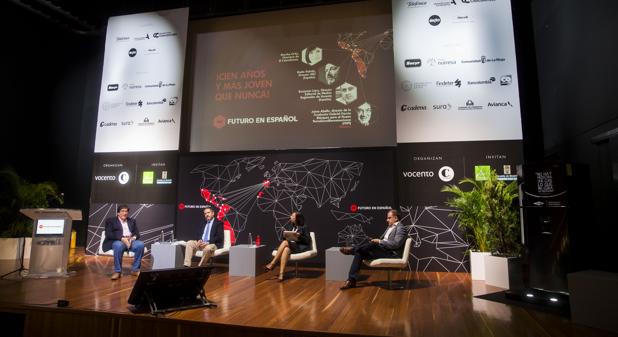 De izquierda a derecha, Jaime Abello, Bieito Rubido, Martha Ortiz y Benjamín Lana, ayer en Medellín