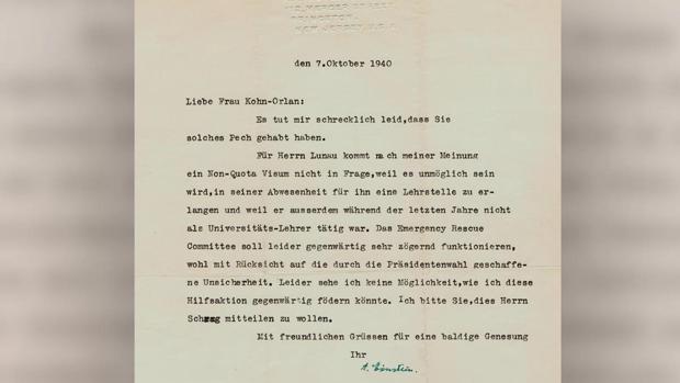 La carta de Albert Einstein fechada el 7 de Octubre de 1940