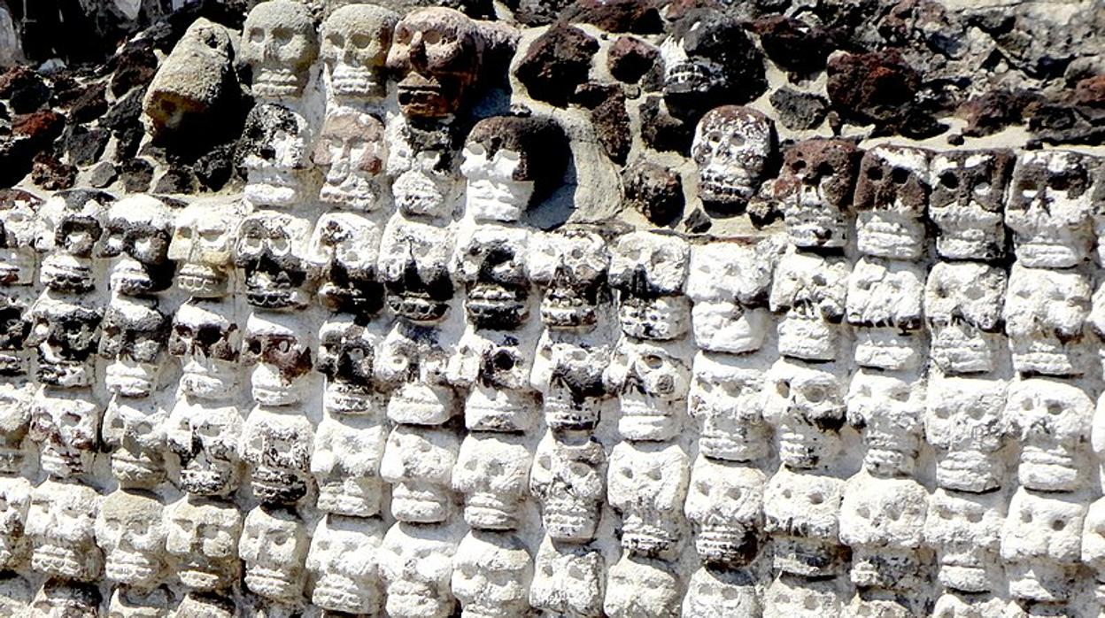 Hallan 119 calaveras en el altar de cráneos del Huei Tzompantli