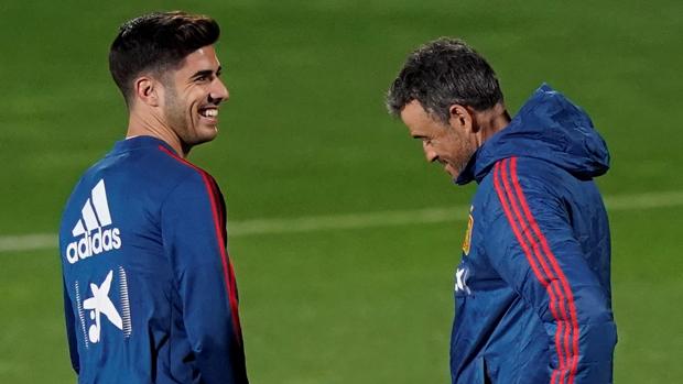 Marco Asensio, en un entrenamiento de la selección española