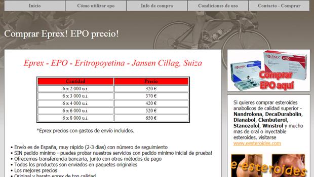Una de las webs que ofrecen eritropoyetina.