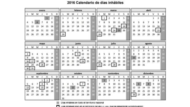 Calendario de días inhábiles hecho público por el BOE