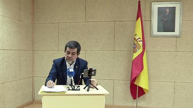 Jordi Sànchez, durante la rueda de prensa que ofreció desde prisión