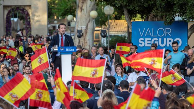 El presidente del PP, Pablo Casado, durante un acto en Murcia