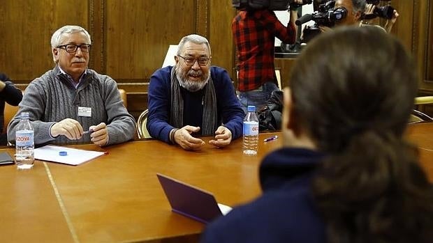 Fernández toxo y Cándido Méndez, con Pablo Iglesias