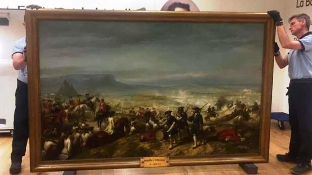Llegada del cuadro «La batalla de Almansa» a la localidad albaceteña donde estará hasta el 4 de septiembre