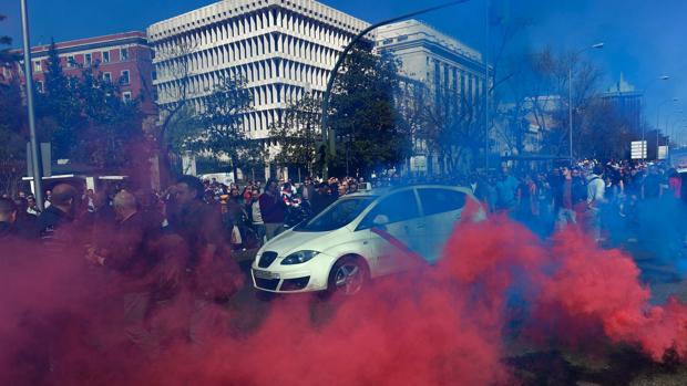 Imagen de una huelga anterior de taxis, en el centro de Madrid
