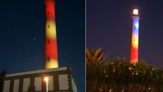 La bandera de Cataluña y la «estelada» este fin de semana en el Faro de Maspalomas, Gran Canaria