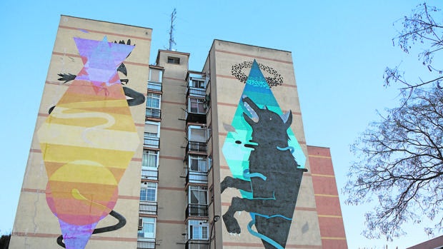 Una obra de Sabek y E1000. Hace cinco años, los dos artistas aunaron fuerzas para dar vida a este mural ubicado en la calle de El Greco, en Getafe