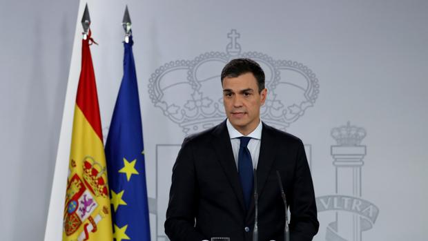 Pedro Sánchez en una rueda de prensa en La Moncloa