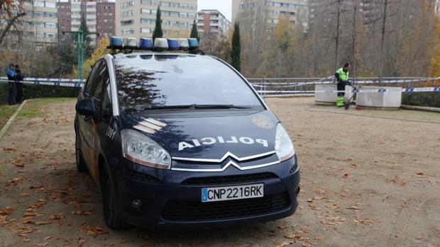 Coche de policía en el parque de La Rosaleda