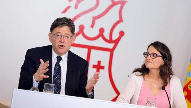 Puig y Oltra, este viernes en la rueda de prensa de balance de sus tres años al frente del Consell