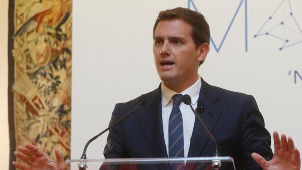 Albert Rivera durante su intervención esta mañana en Madrid