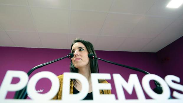 Irene Montero en la rueda de prensa de esta mañana