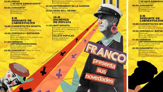El cartel con la imagen de Franco y sus rayos llenos de cruces