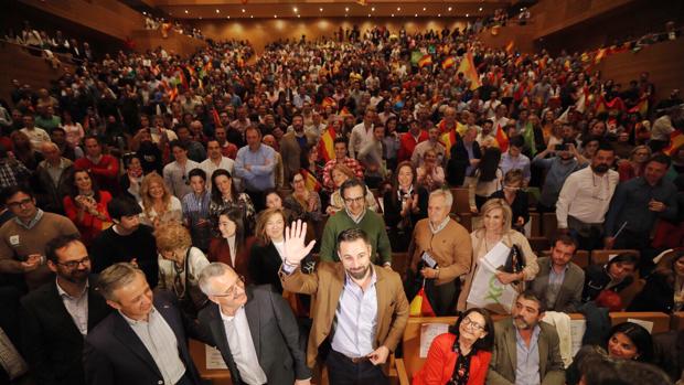 Santiago Abascal, líder de Vox, ayer durante un acto de la campaña electoral del 28A