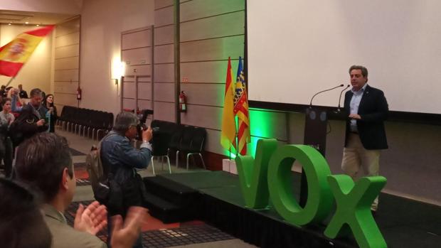 José María Llanos, en su comparecencia en el Hotel Meliá de Valencia tras conocer el resultado de las elecciones autonómicas valencianas 2019
