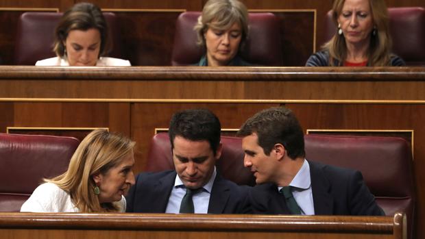 Ana Pastor, teodoro García Egea y Pablo Casado, hoy en el Congreso de los Diputados