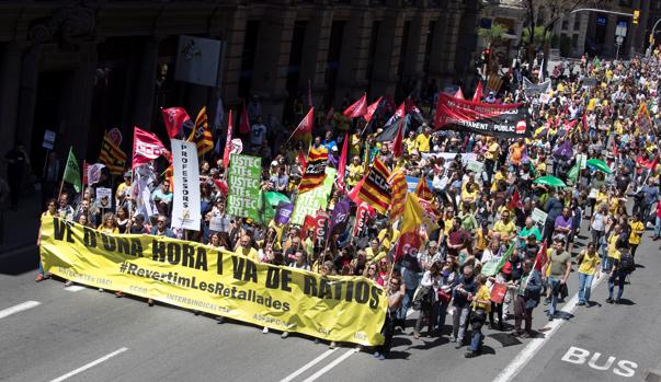 Profesores catalanes protestaron el día 16 de mayo contra el efecto de los recortes