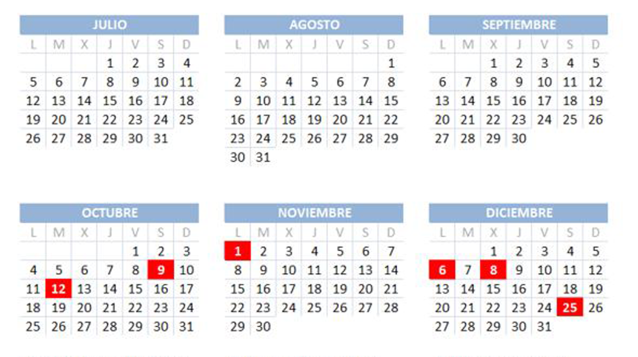 Calendario laboral 2021 próximos festivos y puentes en la Comunidad
