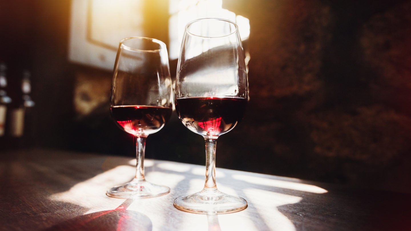 Red wine in glasses, wine tasting concept