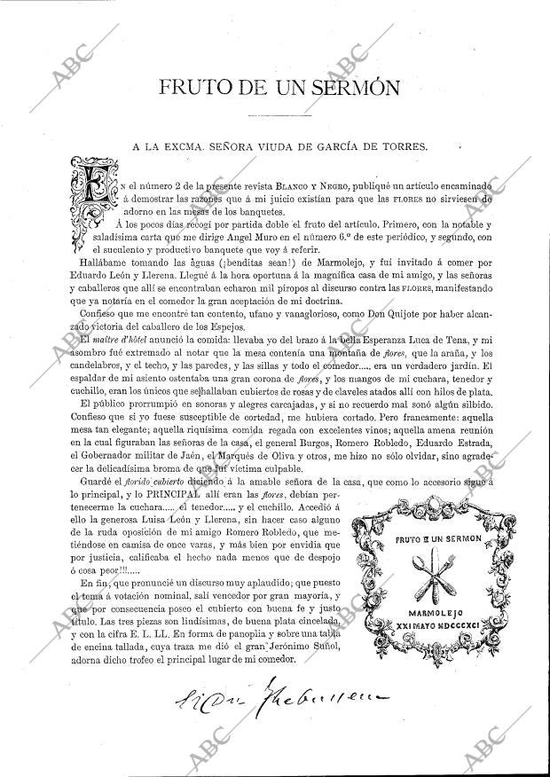 BLANCO Y NEGRO MADRID 21-06-1891 página 6