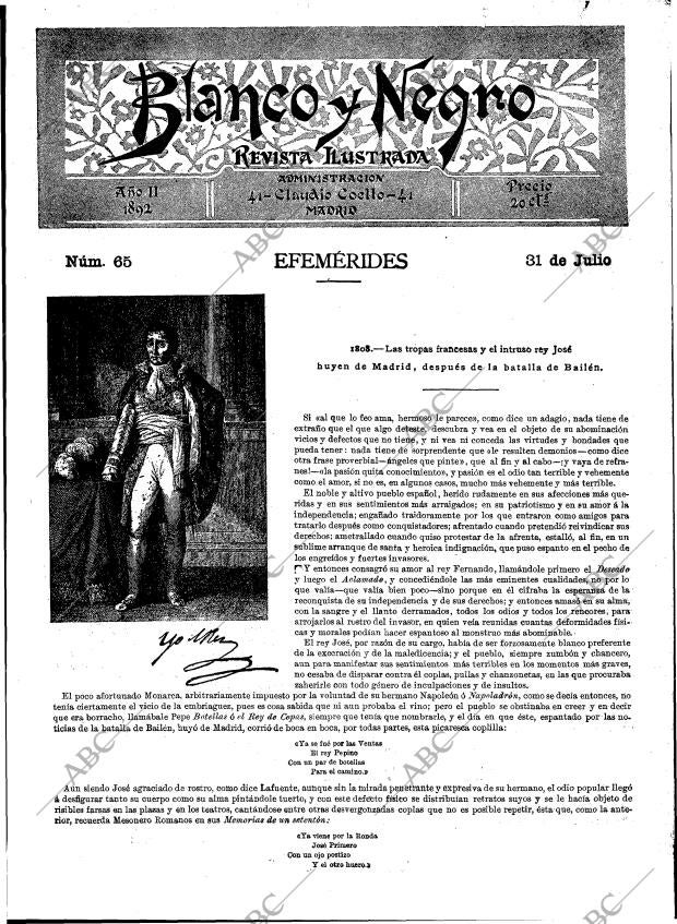 BLANCO Y NEGRO MADRID 31-07-1892 página 1