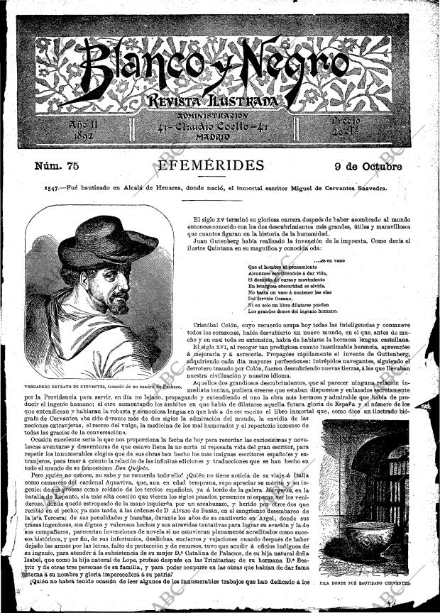 BLANCO Y NEGRO MADRID 09-10-1892 página 1