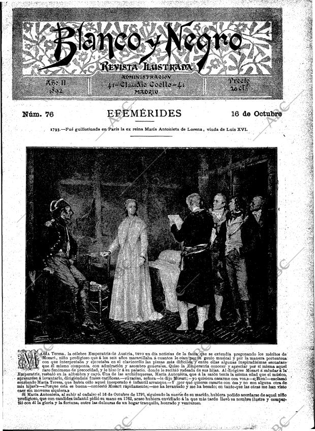 BLANCO Y NEGRO MADRID 16-10-1892 página 1