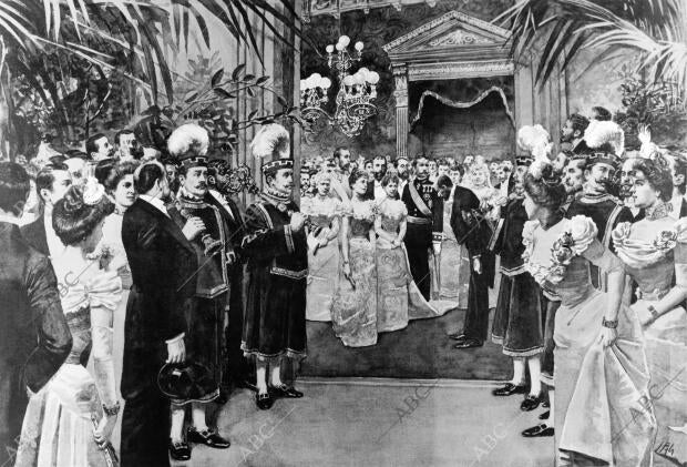 Dibujo de Luis Palao de la solemne recepción celebrada en el ayuntamiento de la...