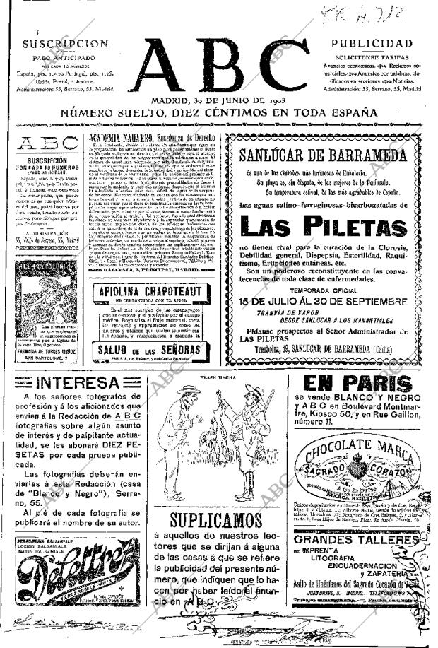 ABC MADRID 30-06-1903 página 1