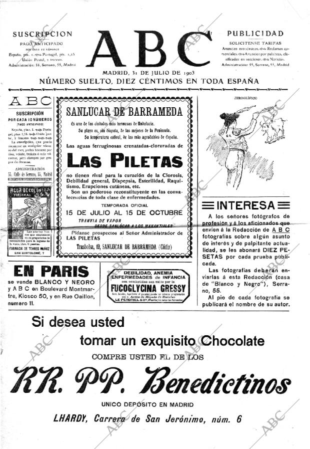 ABC MADRID 31-07-1903 página 1