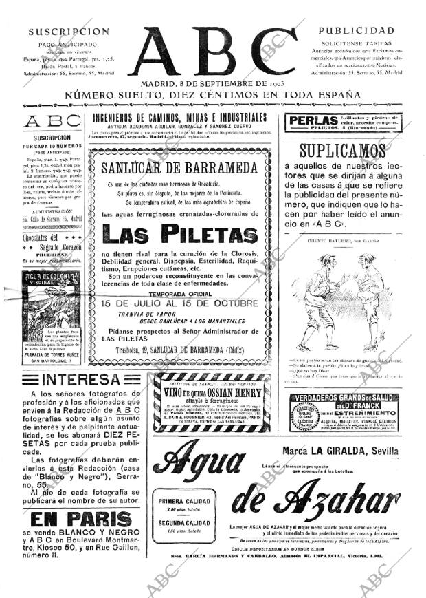 ABC MADRID 08-09-1903 página 1