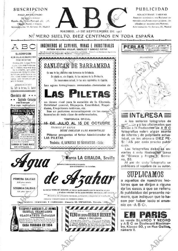 ABC MADRID 15-09-1903 página 1