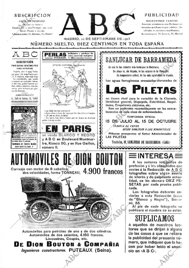 ABC MADRID 22-09-1903 página 1
